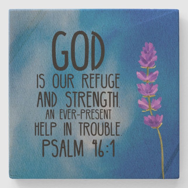 Psalm 46:1 Christliche Verse Kunst Steinuntersetzer (Vorderseite)
