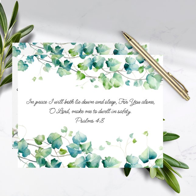 Psalm 4:8 English Burmese Ivy White Note Card Mitteilungskarte (Von Creator hochgeladen)