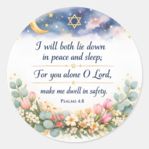 Psalm 4:8 Ermutigender Bibelvers, Friedlicher Schl Runder Aufkleber