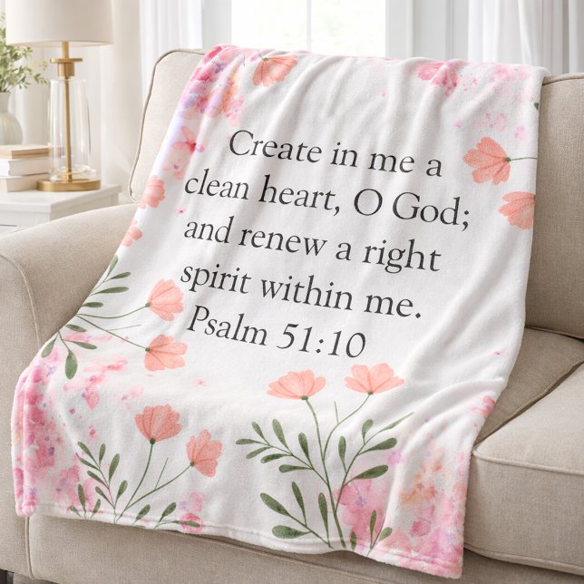 Psalm 51:10 Christlich in Me Pink, floral Fleecedecke (Von Creator hochgeladen)
