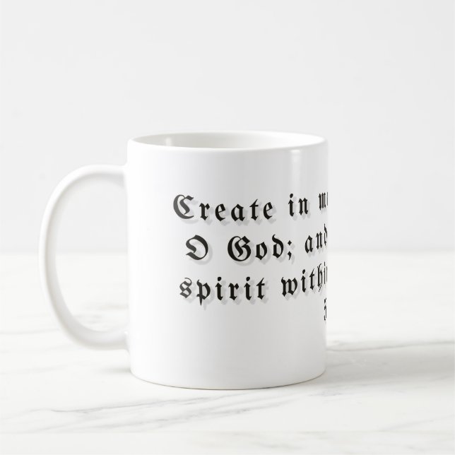 Psalm 51:10 Geschenktasse Kaffeetasse (Links)