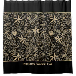 Psalm 51 Anpassbare Pale Gold Floral Black Duschvorhang
