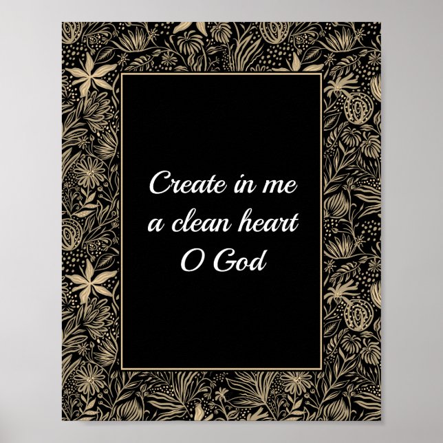 Psalm 51 Custom Bläserblass Gold Schwarzes Badezim Poster (Vorne)