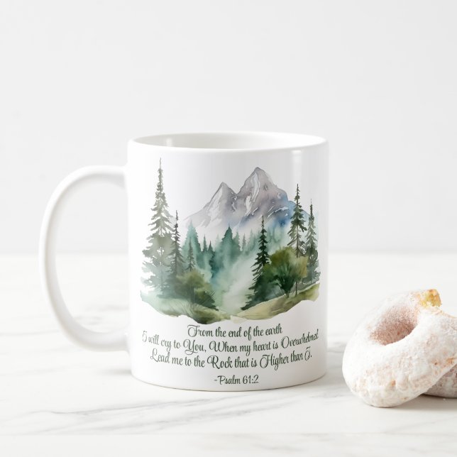 Psalm 61:2 Führe mich zum Rock-Bibelberg Kaffeetasse (Mit Donut)