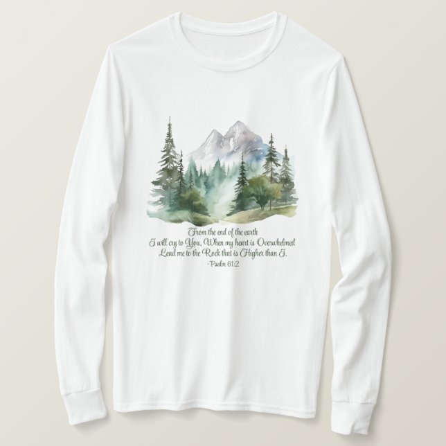 Psalm 61:2 Führe mich zum Rock-Bibelberg T-Shirt (Design vorne)