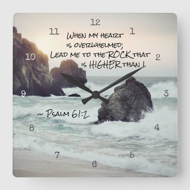 Psalm-61:2 führen mich zum Felsen, der höher ist Quadratische Wanduhr (Vorderseite)