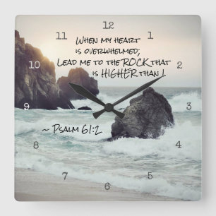 Psalm 61:2 Lead me to the Rock that is Higher Quadratische Wanduhr