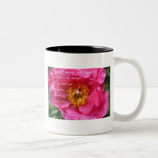 Psalm-73:26 Pink-Pfingstrose Zweifarbige Tasse (Rechts)