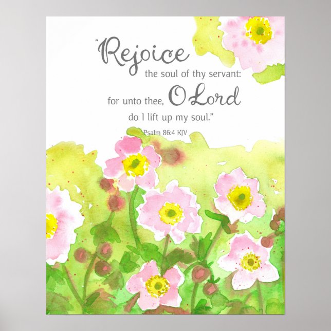 Psalm 86 Scripture Bible Verse Pink Flowers Poster (Vorne)