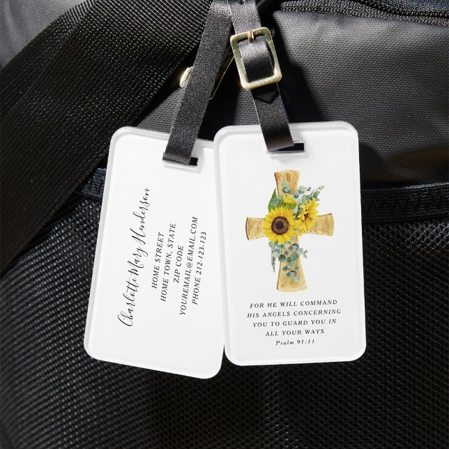 Psalm 91:11 Bibelverse Religiöse Sonnenblumen Kreu Gepäckanhänger (Psalm 91:11 Bible Verse Religious Sunflowers Cross Luggage Tag)