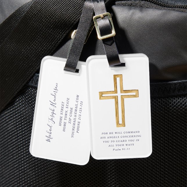 Psalm 91:11 Bibelverse Religious Cross Blue Scrip Gepäckanhänger (Psalm 91:11 Bible Verse Religious Cross Blue Scrip Luggage Tag)