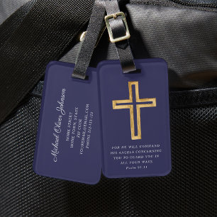 Psalm 91:11 Gesegnete Reise Blaue Religiöse Kreuz Gepäckanhänger