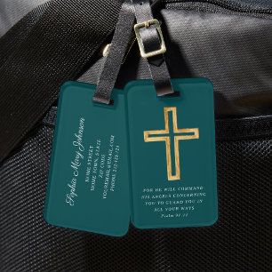 Psalm 91:11 Gesegnete Reise Grüner Religiöser Kreu Gepäckanhänger