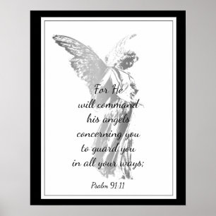 Psalm 91:11 Tröstendes Bibelzitat mit Engel Poster