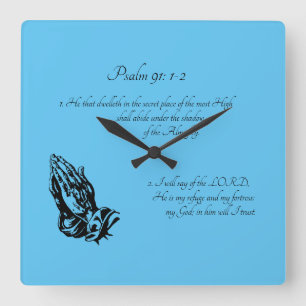 Psalm 91:1-2 Blau Quadratische Wanduhr