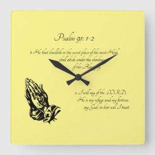 Psalm 91:1-2 Gelb Quadratische Wanduhr