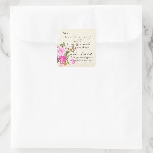 Psalm 91:1-2 quadratischer aufkleber (Tasche)