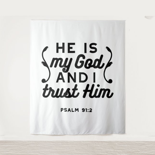 Psalm 91:2 – Trust in God Christian Bible Verse Wandteppich (Vorderseite)