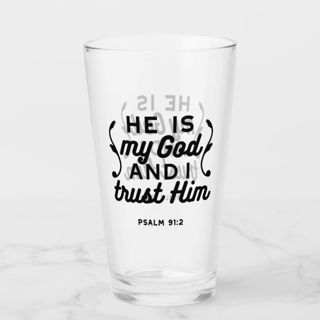 Psalm 91:2 – Vertraue auf Gott Christlicher Bibelv Glas (Vorderseite)