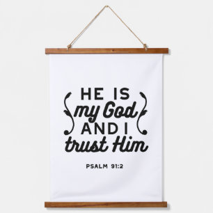 Psalm 91:2 – Vertraue auf Gott Christlicher Bibelv Wandteppich Mit Holzrahmen