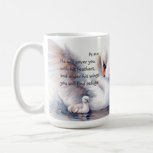 Psalm 91:4 Flügel Gottes Schutzbibliotheke Kaffeetasse (Links)