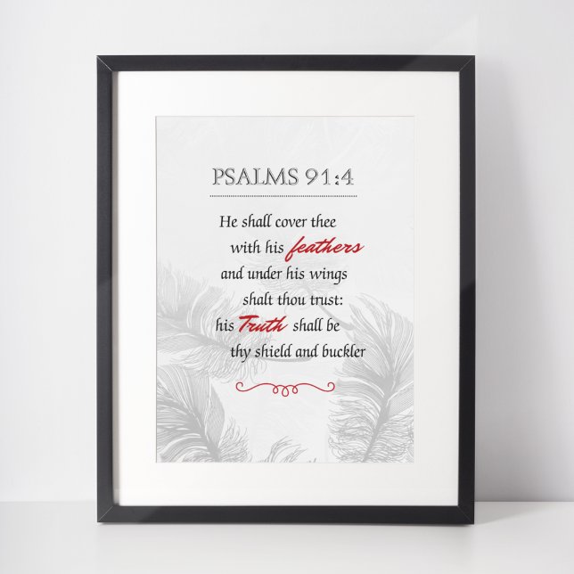Psalm 91:4 Monochrome Federn Poster (Von Creator hochgeladen)