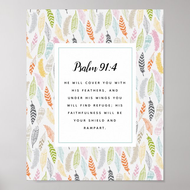 Psalm 91:4 Schrift und Federdesign Art Print Poster (Vorne)