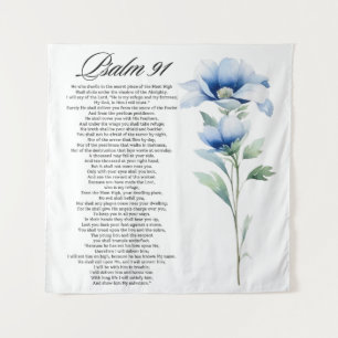Psalm 91 Aquarell Blaue Blume Bibel Schriften Wandteppich