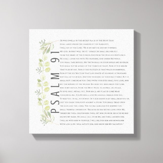 Psalm 91 Aquarell Grüne Schrift Bibelkunst Leinwanddruck (Vorderseite)