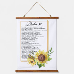 Psalm 91 Aquarell Sonnenblume Rahmen Schriften Wandteppich Mit Holzrahmen