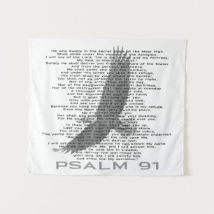 Psalm 91 Art Black and White Eagle Tapestry Wandteppich