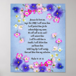 Psalm 91 auf blauem Stoff mit Blume, Plakat