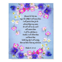 Psalm 91 auf blauem Stoff mit Blume, Plakat
