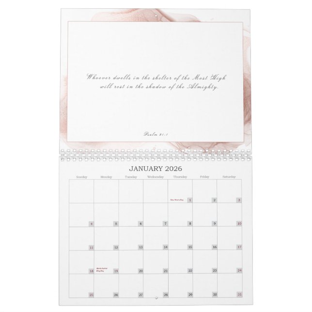 Psalm 91 Bibelverse Abstrakt Dusty Pink Kalender (Jan 2026)