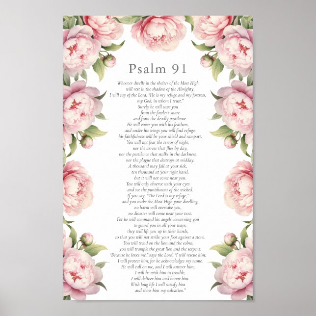 Psalm 91 Bibelverse Blütenrot Poster (Vorne)