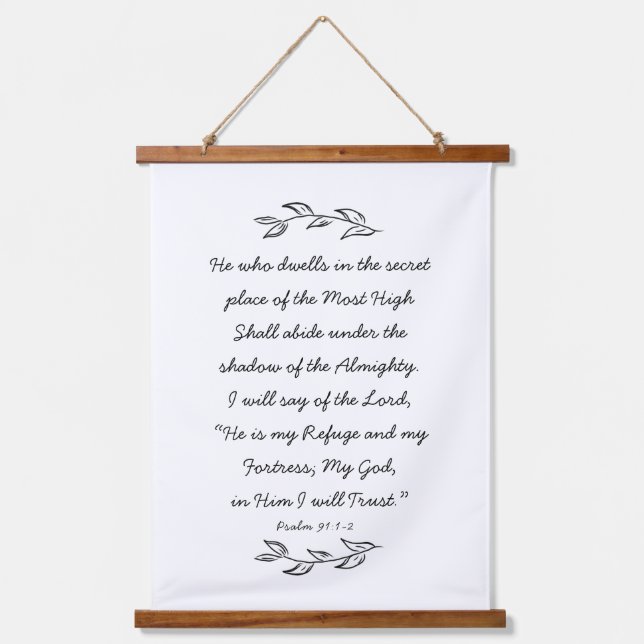 Psalm 91 Bibelverse Botanische Blätter Christlich Wandteppich Mit Holzrahmen (Vorderseite)
