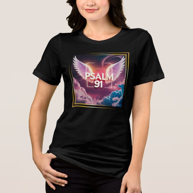 Psalm 91 Bibelverse mit Himmelsdesign Tri-Blend Shirt (Vorderseite)