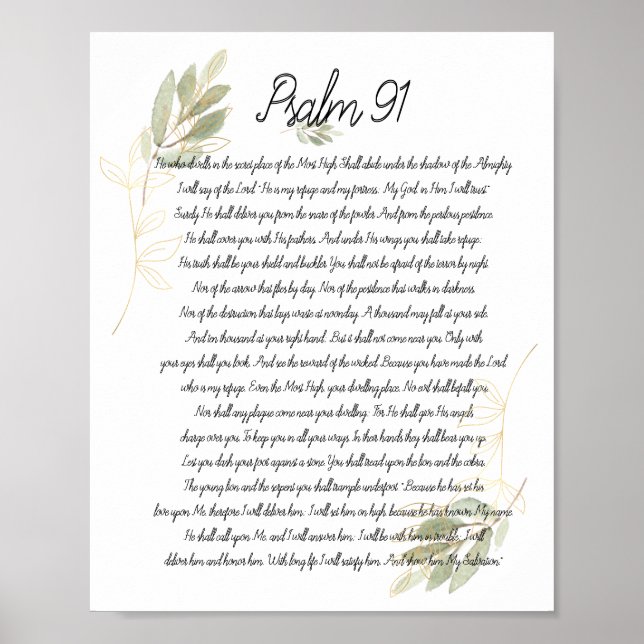 Psalm 91 Bible Art Soft Green Blätter Christlich Poster (Vorne)