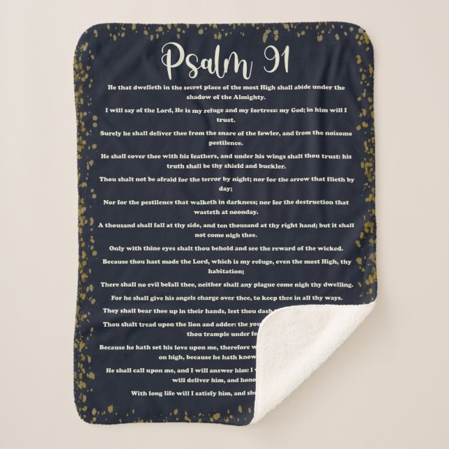 Psalm 91, Blau, King James Version, Bibelverse Sherpadecke (Vorderseite)