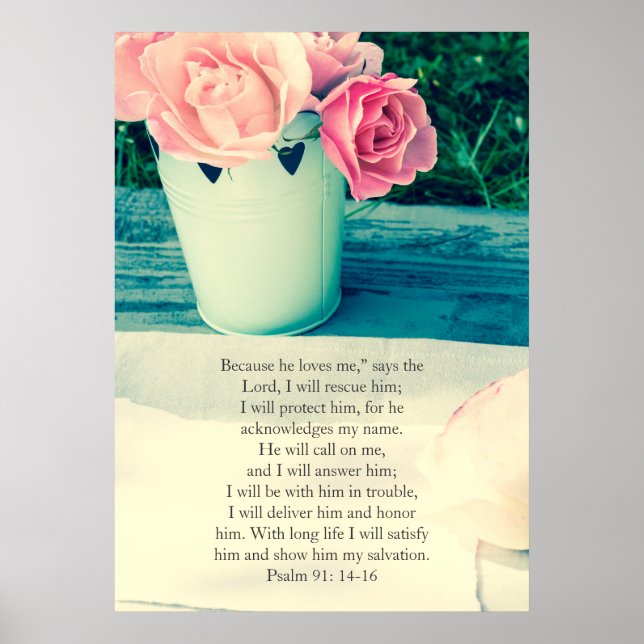 Psalm 91, Christliches Poster mit rosa Rosen (Vorne)
