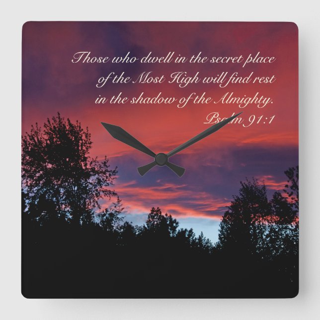 Psalm 91 Diejenigen, die an dem geheimen Ort wohne Quadratische Wanduhr (Vorderseite)
