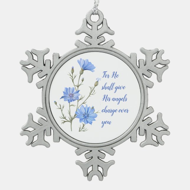 Psalm 91  He Shall Give His Angels Inspirational Schneeflocken Zinn-Ornament (Vorderseite)