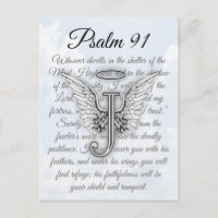 Psalm 91 Letter J Angel Wings Halo Postkarte