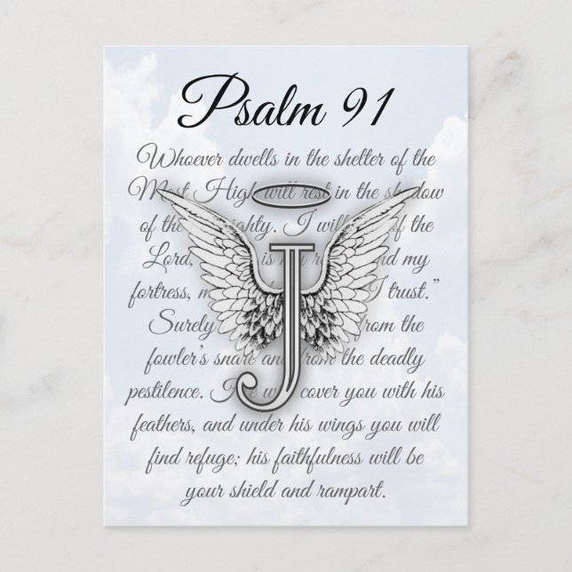 Psalm 91 Letter J Angel Wings Halo Postkarte (Vorderseite)