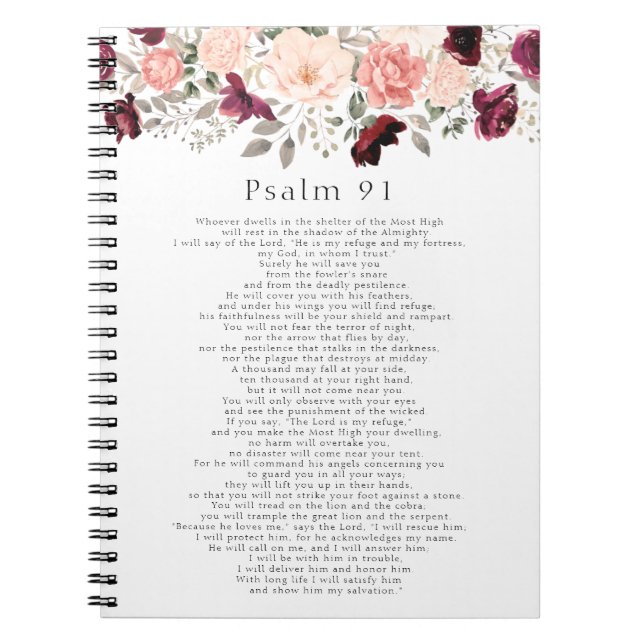 Psalm 91 Schrift Burgund Blush Bloral Notizblock (Vorderseite)
