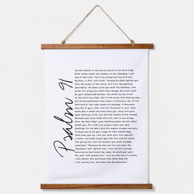 Psalm 91 Schriftart Bibel Verses Holzrolle Wandteppich Mit Holzrahmen (Vorderseite)