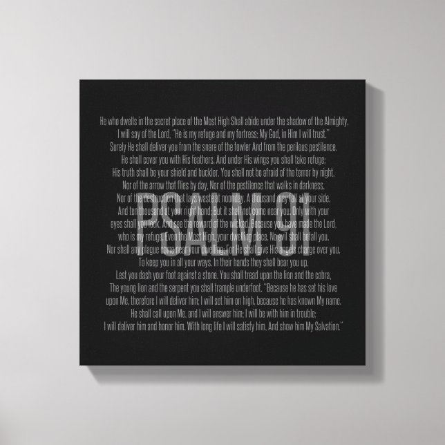 Psalm 91 Schwarz-Weiß-Schrift Moderne Mauer Kunst Leinwanddruck (Vorderseite)