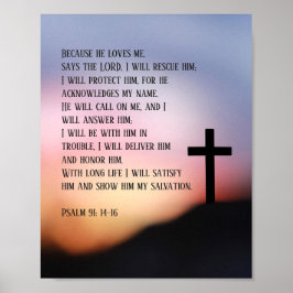 Psalm 91 schwarzes Kreuz auf dem Hügel im Sonnenun Poster