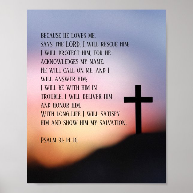 Psalm 91 schwarzes Kreuz auf dem Hügel im Sonnenun Poster (Vorne)