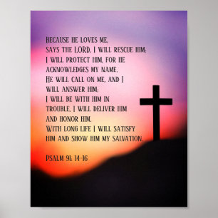 Psalm 91 schwarzes Kreuz auf dem Hügel im Sonnenun Poster